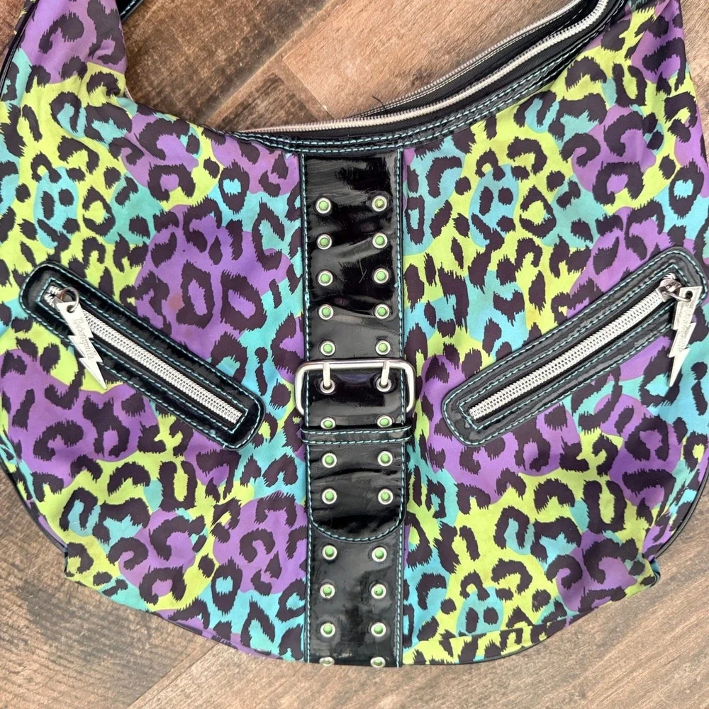 Betseyville Y2K Punk Multicolor Neon Leopard Lightning Charm Hobo Bag ,Large